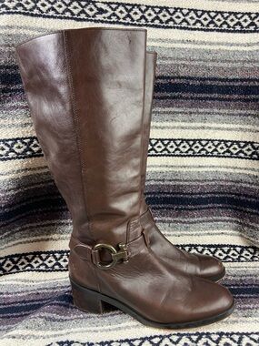 Coach Brown Carolina Extended Leather Knee-High Heeled Riding Boots Equestrian